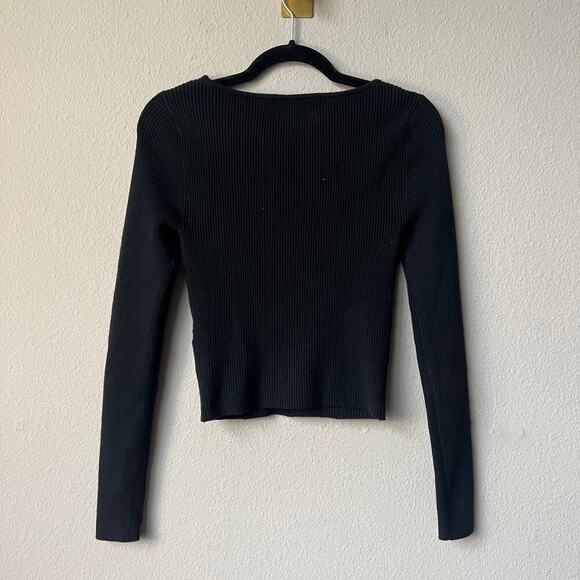 Abercrombie & Fitch Black Ribbed Scoop Neck Long Sleeve Top Size S - Picture 3 of 5
